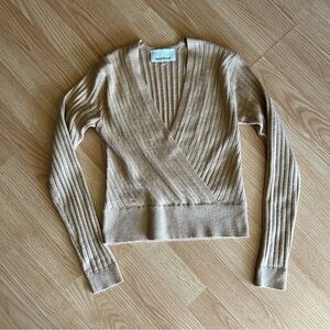 Heartloom Anthropologie Tan Ribbed Wrap Long Sleeve Top Women’s Small